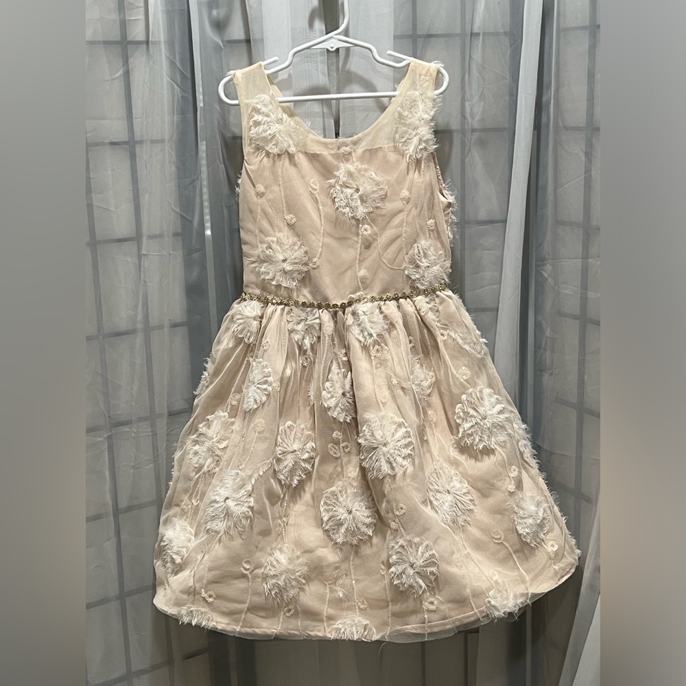 KENSIE GIRL CHAMPAGNE FORMAL Floral Appliqué  FLOWER GIRL Dress KIDS SIZE 8